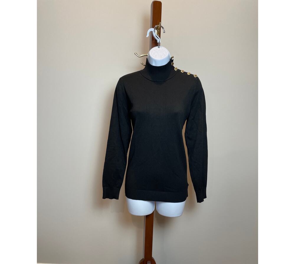 Calvin Klein Black Mock‑Neck Sweater Gold Button Detail Size S